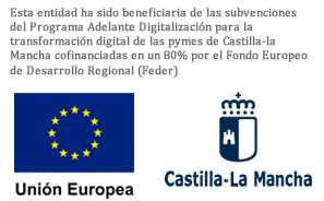 logos de jccm y feder (unión europea) para las ayudas Adelante Digitalización